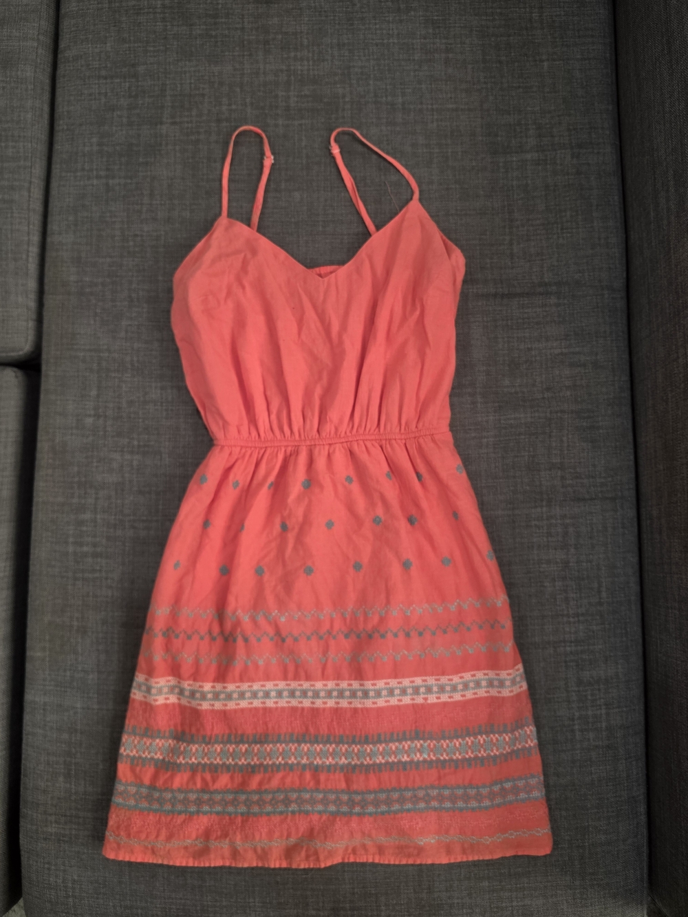 Coral Summer Dress With Teal Stitching